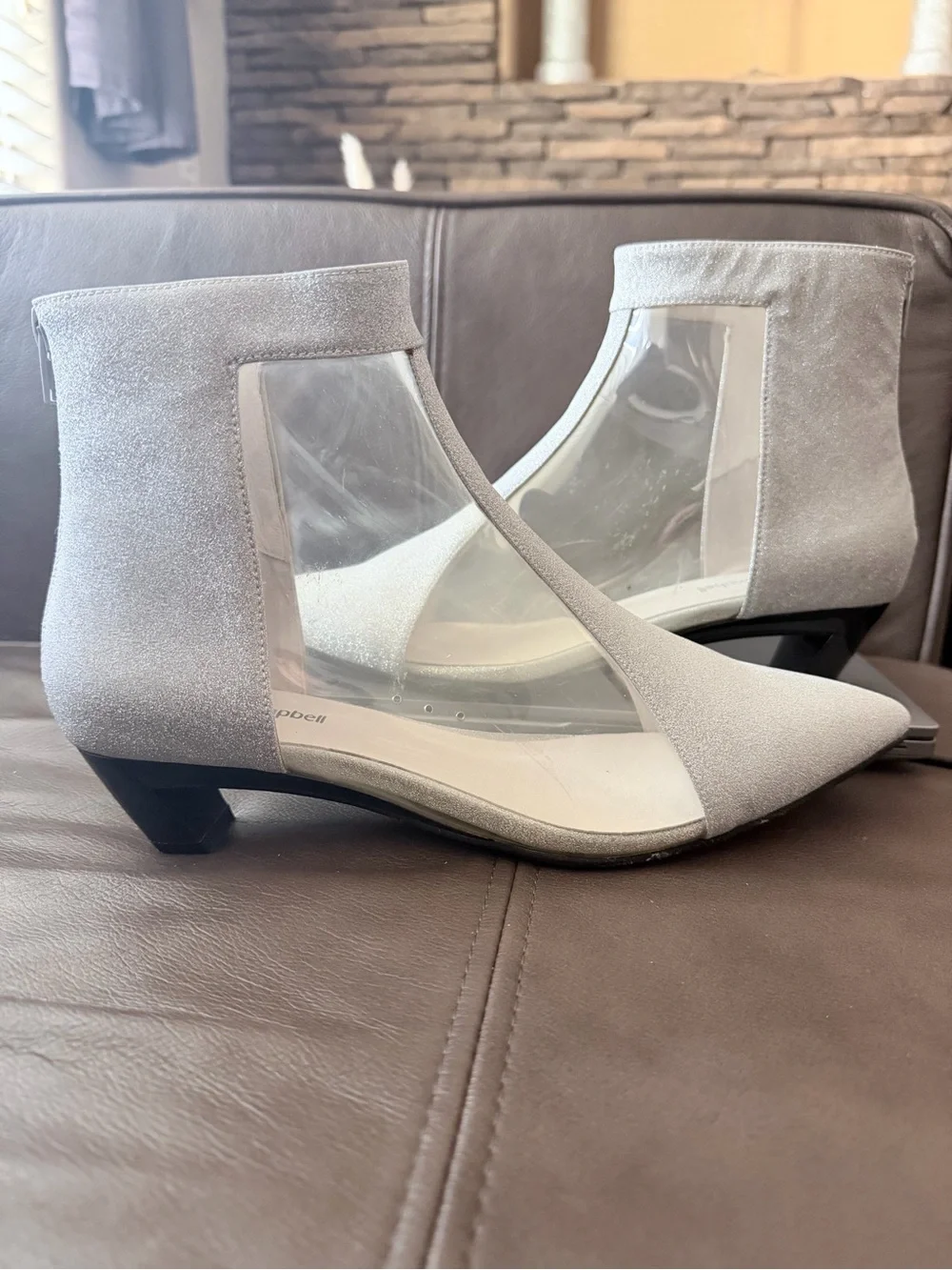 Jeffrey Campbell Clear Panel Silver Glitter Pointed-Toe Ankle Boots 9.5